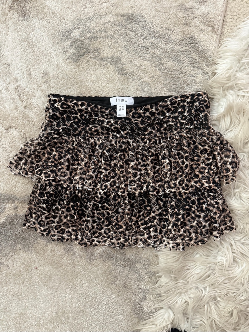 Leopard Print Tiered Mini Skirt - Brown/Black